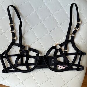 NWT Victoria's Secret size M Black Cage Bra with Gold Rings